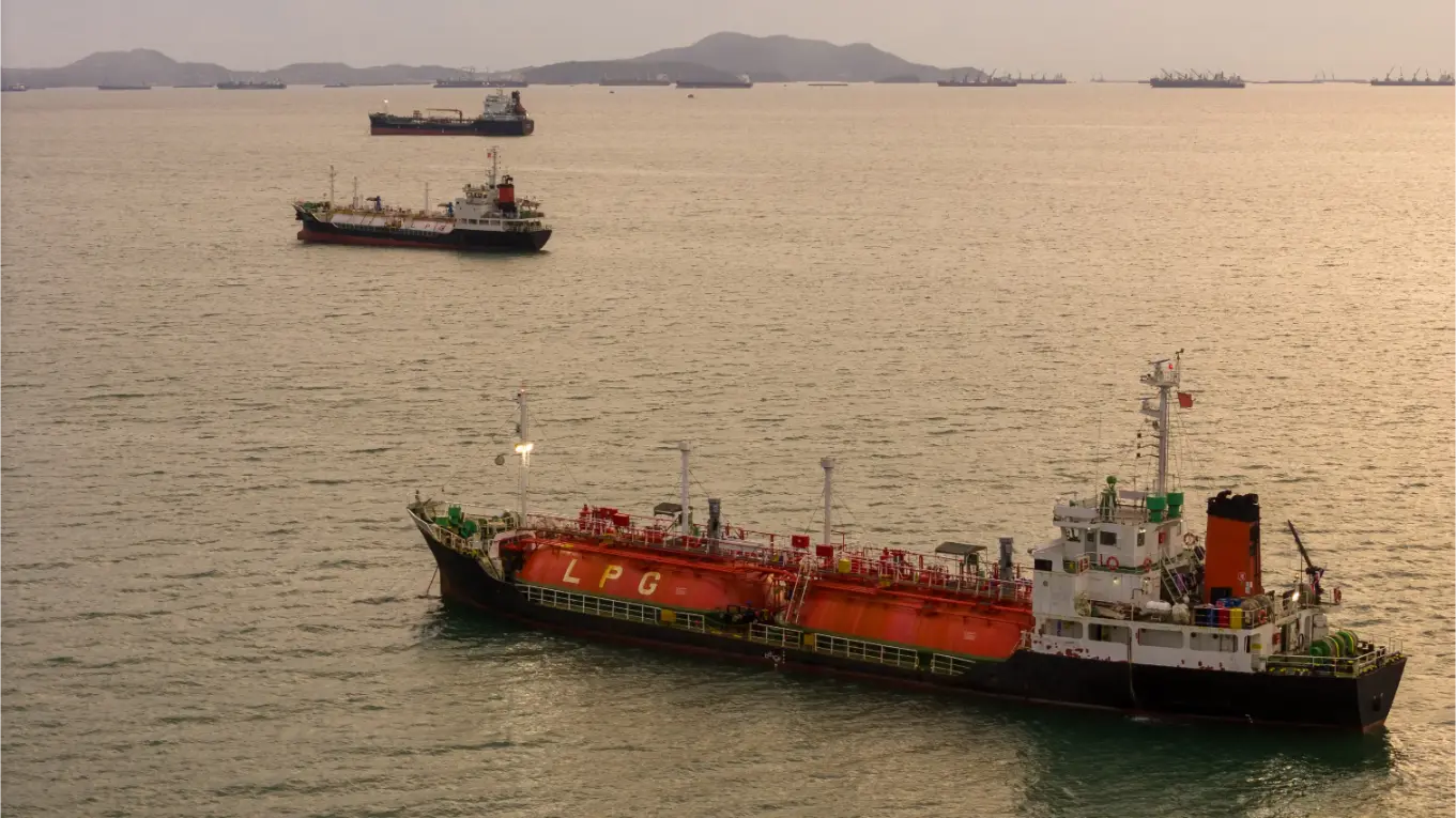 LPG tanker ship transporting liquefied petroleum gas across open waters