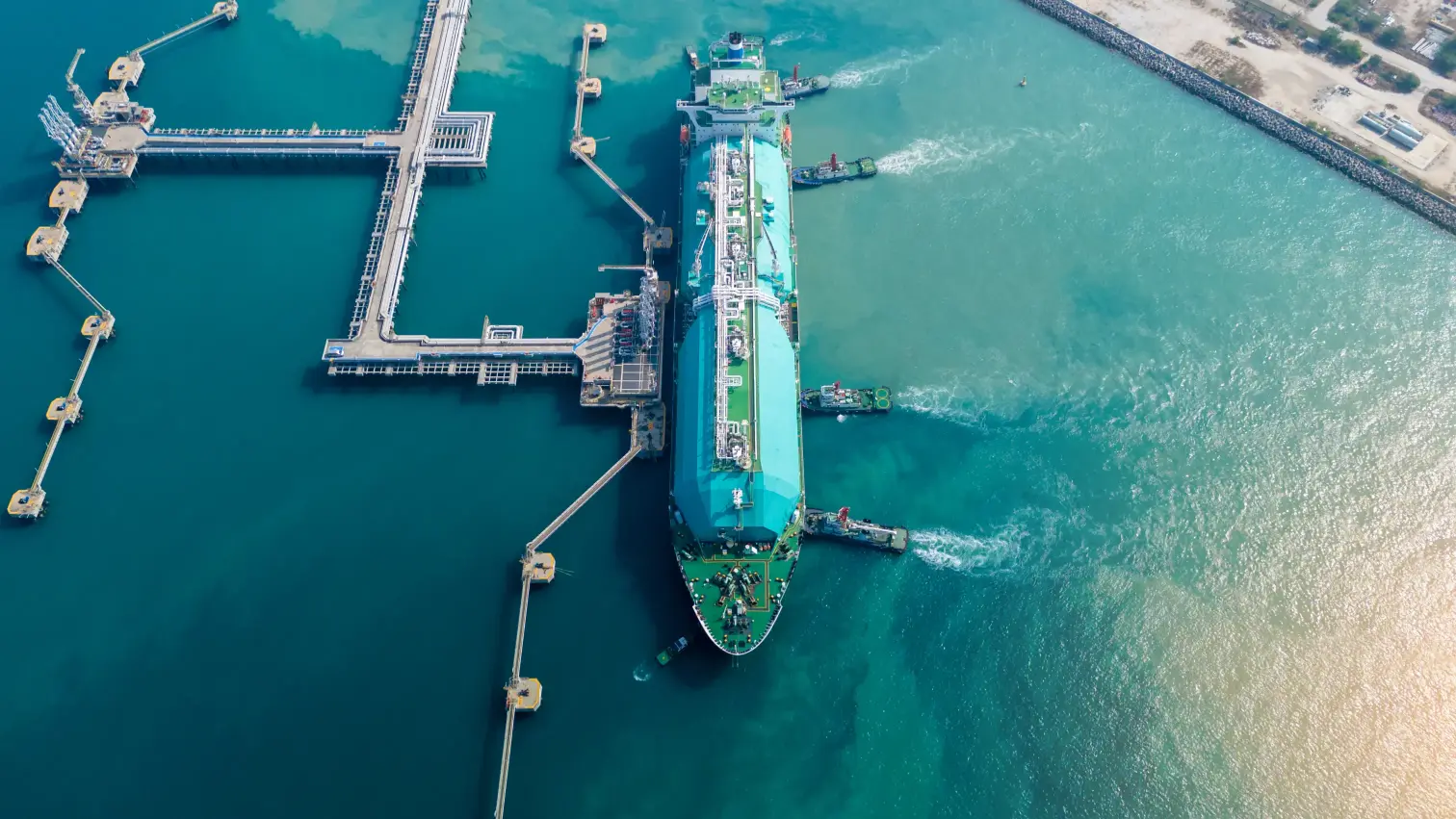 LPG gas tanker terminal, aerial view of